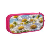 EnkzpoHen Wild White Daisy Flower Print High Capacity Travel Pencil Case for Office,and Home,Double Layer Zipper