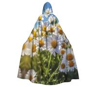 EnkzpoHen Wild White Daisy Flower Print Hooded Cloak,Unisex,Halloween,Masquerade,Cosplay