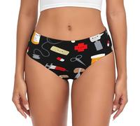 EnkzpoHen Women'S Seamless Cartoon Medicine Pattern Print Triangular Underwear,Comfort,Soft Stretch,No Show Panties Black