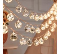 ENLACE Disco Ball Fairy Lights, 2 m, 10 LED Disco Ball String Lights, Battery Operated, 4 cm Mirror Balls, White Moroccan Fairy Lights for Bedroom, Carnival, Wedding, Party, Christmas