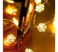 ENLACE LED Snowflake Fairy Lights, 2 m, 20 LED Christmas Snowflake Fairy Lights, Battery Operated, Warm White Copper Wire Fairy Lights for Christmas Decoration, Christmas Tree, Bedroom