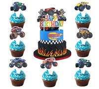 ENLACE Monster Truck Cake Topper Set, 25pcs Car Cake Decorations, Birthday Cake Toppers, Truck Themed Party Decorations, Cupcake Toppers, CAKE_TOPPER