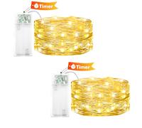 ENLACE Pack of 2 LED Fairy Lights Battery with Timer, 2 m 20 LED Micro Copper Wire Fairy Lights, Battery Operated, Warm White Fairy Lights for Christmas, Halloween, Children's Room, Wedding, Party