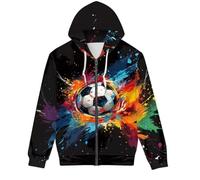 ENLACHIC Men Women Novelty Zip Up Hoodie 3D Print Graphic Hoodies Long Sleeve Drawstring Pullover Sweatshirts, Colorful Ink Splashing Football, 5XL