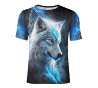ENLACHIC Men's 3D Print Native Americans Tribal Casual Summer Tee Shirt T-Shirt, Blue Lightning Wolf, Medium