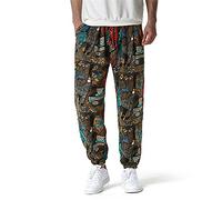 ENLACHIC Men's Casual Print Jogger Sweatpants Linen Cotton Elastic Waist Drawstring Pocket Long Pants, African Tribal Deer, Large