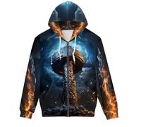 ENLACHIC Men's Cool Wolf Galaxy 3D Printed Zip up Hoodie Pullover Hooded Sweatshirt Hoodies with Pockets, Viking Thor's Hammer, 5XL
