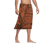 ENLACHIC Mens Sarong Cover up Swimsuit Polynesian Tatau Lavalava Samoan Pareo Wrap Skirts Summer Beach Swimwear, Orange American Samoa, Small-Medium