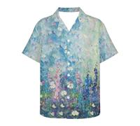 ENLACHIC Men's Van Gogh Oil Painting Printed Button Down Short Sleeve Hawaiian Tee Shirts, Oil Painting Flower Garden, Medium
