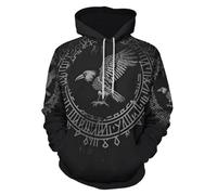 ENLACHIC Men's Viking Tattoo 3D Digital Print Hoodies Pullover Sweatshirt, Black Viking Raven, X-Large