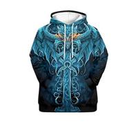 ENLACHIC Men's Viking Tattoo 3D Digital Print Hoodies Pullover Sweatshirt, Blue Viking Dragon, 5XL