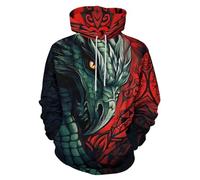 ENLACHIC Men's Viking Tattoo 3D Digital Print Hoodies Pullover Sweatshirt, Green Dragon Totem, 3XL