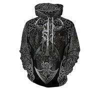 ENLACHIC Men's Viking Tattoo 3D Digital Print Hoodies Pullover Sweatshirt, Viking Odin Totem, 5XL