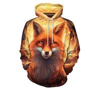 ENLACHIC Men's Viking Totem Hoodie 3D Digital Print Long Sleeve Pullover Sweatshirt Hoodies, Fire Moon Fox, 3XL