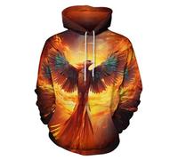 ENLACHIC Men's Viking Totem Hoodie 3D Digital Print Long Sleeve Pullover Sweatshirt Hoodies, Flame Feather Bird, 3XL