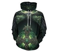 ENLACHIC Men's Viking Totem Hoodie 3D Digital Print Long Sleeve Pullover Sweatshirt Hoodies, Green Viking Cross, 4XL