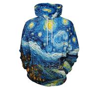 ENLACHIC Men's Viking Totem Hoodie 3D Digital Print Long Sleeve Pullover Sweatshirt Hoodies, Van Gogh Starry Night Moon, XL