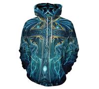 ENLACHIC Men's Viking Totem Hoodie 3D Digital Print Long Sleeve Pullover Sweatshirt Hoodies, Viking Dragon Cross, 5XL