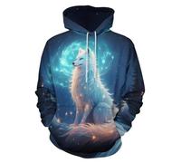ENLACHIC Men's Viking Totem Hoodie 3D Digital Print Long Sleeve Pullover Sweatshirt Hoodies, White Fox Galaxy, Medium