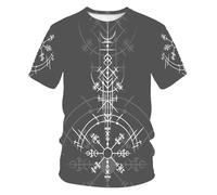 ENLACHIC Men's Vikings T Shirt Tops Novelty 3D Print Norse Mythology Pullover Tee, Viking Compass, XL