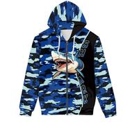 ENLACHIC Unisex Adult Novelty 3D Galaxy Wolf Print Zip up Hoodie Pullover Hooded Sweatshirt, Blue Camo Shark, M