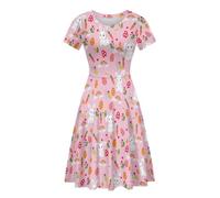ENLACHIC Women's Casual Animal Floral Print Short Sleeve A Line Swing T Shirt Dress Plus Size, Pink Easter Bunny Eggs, XXL