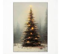 Enlaizhude Vintage Christmas Tree Canvas Wall Art, Light Up Christmas Tree Painting Poster, Winter Snowy Poster, Muted Neutral Moody Rustic Winter Picture Prints for Wall Decor 12x16in Unframed