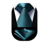 Enlision 3.3" Teal Green Tie and Pocket Square Set Wedding Party Formal Silk Necktie for Men