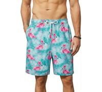 Enlision Beach Swimming Shorts Men 7.5" Quick Dry Summer Beach Mens Hawaiian Swim Trunks with Mesh Liner Pockets Aqua Blue Flamingo Bermuda Boardshorts for Surf Water Sports Plus Size 3XL