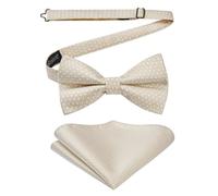 Enlision Beige Bow Tie for Men Pre-tied Bow Tie and Pocket Square Set Formal Classic Bowtie and Handkerchief Adjustable Dickie Groom Bowties for Wedding Party Banquets