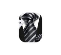 Enlision Black Ties for Men Striped Tie and Pocket Square Cufflinks Set Classic Necktie Handkerchief for Funeral Wedding Business