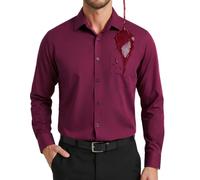 Enlision Burgundy Shirts for Men Long Sleeve Stain Shield Stretch Non Iron Button Down Formal Dress Shirt Smart Casual Business Regular Fit, 4XL