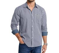 Enlision Check Shirts for Men Adult Blue and White Men's Checked Plaid Shirts Long Sleeve with Contrast Collar Buttoned Smart Casual Gingham Tartan for Daily Work L