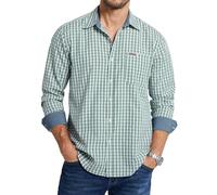 Enlision Check Shirts for Men Adult Green and White Men's Checked Plaid Shirts Long Sleeve with Contrast Collar Buttoned Smart Casual Gingham Tartan for Daily Work L
