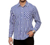 Enlision Checked Shirt Mens Long Sleeve Plaid Work Shirts for Men Smart Casual Button Down Tartan Lumberjack Top with Pocket Regular Fit, Blue and White, 3XL