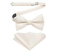 Enlision Cream Bow Tie for Men Pre-tied Bow Tie and Pocket Square Set Formal Classic Bowtie and Handkerchief Adjustable Dickie Groom Bowties for Wedding Party Banquets