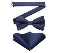 Enlision Dark Blue Bow Tie for Men Pre-tied Bow Tie and Pocket Square Set Formal Classic Bowtie and Handkerchief Adjustable Dickie Groom Bowties for Wedding Ceremony Party