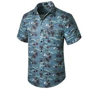 Enlision Funky Hawaiian Shirt for Men Casual Short Sleeve Beach Palm Tree Print Summer Aloha Hawaii Shirt Button Down Navy Blue Shirts for Holiday Unisex 2XL