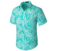 Enlision Funky Hawaiian Shirt for Men Casual Short Sleeve Beach Palm Tree Print Summer Aloha Hawaii Shirt Button Down Aqua Shirts for Holiday Unisex 2XL