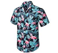 Enlision Hawaiian Shirt for Men Funky Short Sleeve Button Down Summer Aloha Hawaii Shirt Beach Holiday Palm Tree Flame Bird Print Black L