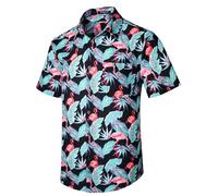 Enlision Hawaiian Shirt for Men Funky Short Sleeve Casual Button Down Summer Aloha Hawaii Shirt Beach Holiday Flowers Palm Tree Print Shirts Unisex Flamingo/Black L