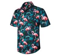 Enlision Hawaiian Shirt for Men Funky Short Sleeve Casual Button Down Summer Aloha Hawaii Shirt Beach Holiday Flowers Palm Tree Print Shirts Unisex Flamingo/Black/Green M