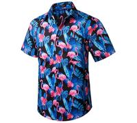 Enlision Hawaiian Shirts for Men Casual Mens Shirts Short Sleeve Summer Funky Beach Men's Regular Fit Hawaii Print Short Sleeved Aloha Shirt,Blue/Pink,XL