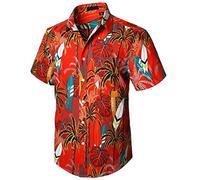 Enlision Hawaiian Shirts for Men Short Sleeve Mens Hawaiian Shirts Summer with Floral Pattern Funky Aloha Hawaii Shirts Red for Beach Holiday Festival M