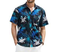 Enlision Hawaiian Shirts for Men Short Sleeve Mens Hawaiian Shirts Summer with Floral Pattern Funky Aloha Hawaii Shirts Blue for Beach Holiday Festival 3XL