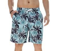 Enlision Hawaiian Swim Shorts Men Summer Beach Shorts Quick Dry Casual Holiday Swimming Trunks Surf Boardshorts Blue Palm Tree Print Short Pants with Mesh Lining for Pools Strand Water Sports 2XL