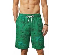 Enlision Hawaiian Swimming Shorts Men 7.5" Quick Dry Green Patterned Mens Summer Bermuda Long Swim Trunks with Mesh Liner Pockets Surf Board Shorts for Beach Holiday Plus Size XXL