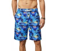 Enlision Hawaiian Swimming Shorts Men 7.5" Quick Dry Royal Blue Palm Tree Pattern Mens Summer Bermuda Long Swim Trunks with Mesh Liner Pockets Surf Board Shorts for Beach Holiday Plus Size XXL