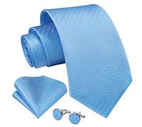Enlision Light Blue Ties for Men Wedding Tie and Pocket Square Cufflinks Set Mens Herringbone Necktie with Handkerchief Party Business