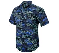 Enlision Men Hawaiian Shirts Funky Summer Beach Short Sleeve Holiday Loud Top with Pocket Black S